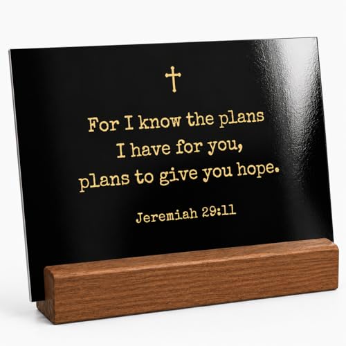 Bible Verse Cards with Wood Stand, 48 Prayer Cards for Daily Display - color: Black Gold