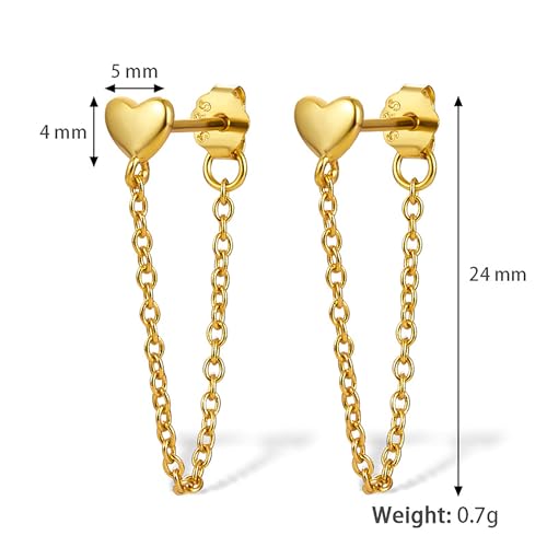 925 Sterling Silver CZ Moon Cross Heart Teardrop Chain Earrings for Women - color: Heart--Gold