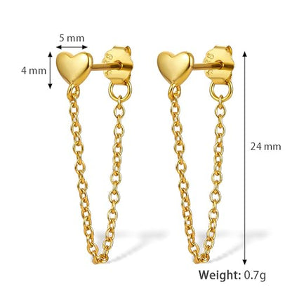 925 Sterling Silver CZ Moon Cross Heart Teardrop Chain Earrings for Women - color: Heart--Gold