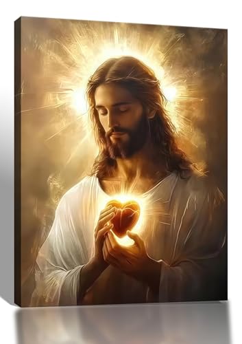 Glowing Sacred Heart of Jesus Canvas Wall Art, Gallery Wrapped, 12x16 - color: Sacred Heart Of Jesus, size: 16"L x 12"W