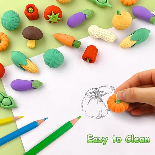 30 Pcs Vegetable Erasers for Kids - 3D Take Apart Puzzle Erasers for Desk Pet, Classroom Prizes, Game Rewards, Party Favors, Class Treasure Box - color: Vegetable-30