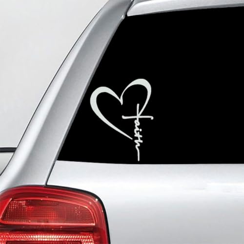 Faith Cross Heart Vinyl Decal Religious Christian Sticker for Car, Truck, Laptop, Water Bottle, Bible Inspirational Faith Symbol 2Packs - color: White