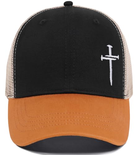 Christian Jesus Cross Hat - Faith Hats for Men Women - Religious Gifts for Thanksgiving Christmas - color: Cross/Black Orange