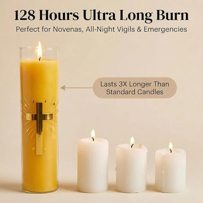 Beeswax Candles, 128-Hour Glass Jar Pillar, Unscented Yellow - color: Yellow