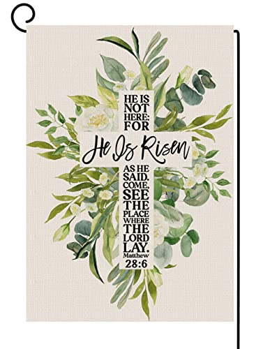 He is Risen Spring Easter Garden Flag Vertical Double Sided Watercolor Floral Easter Cross Garden Flag, Seasonal Outdoor Farmhouse Small Flag for Yard Lawn Decor 12.5 x 18 Inch