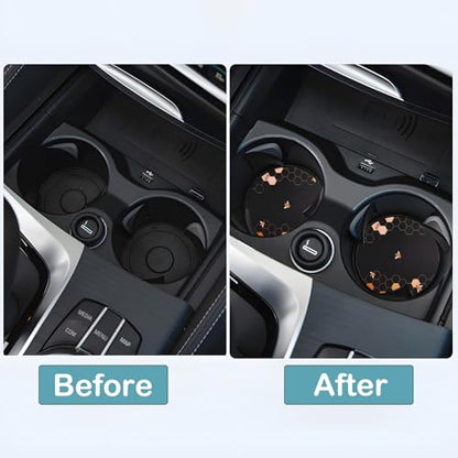Car Cup Holder Coasters, 2 Pack – 2.75" Universal Auto Anti-Slip Insert Coaster, Rubber Car Coasters, Personalized Car Accessories for Women & Men (Bee Honeycomb) - color: Bee Honeycomb