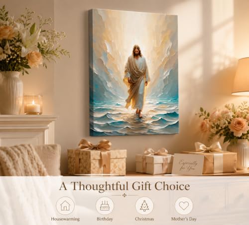 CXKAWM Jesus Wall Art, Walking On Water Canvas Prints, 12"x16" - color: Jesus Walking Wrapped Canvas, size: 12x16in