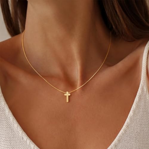VIROMY Gold Cross Necklace for Women - Dainty Diamond Cross Pendant Necklaces Non Tarnish Waterproof Necklace Simple Choker Minimalist Jewelry - style: F-Cross-Gold