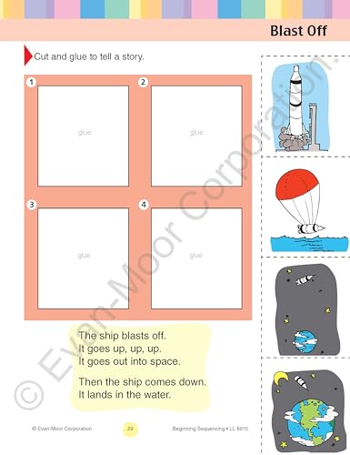 Evan-Moor Learning Line: Beginning Sequencing, Prek - Kindergarten Workbook