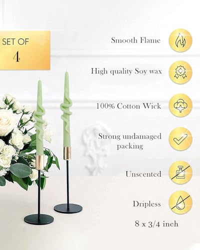 Green Taper Candle Candlestick Snake Soy Candles Unscented Wedding Party Wax Unscented Dinner Candle Dripless,8 inch,Set of 4,Snake - color: 8''Snake-Green