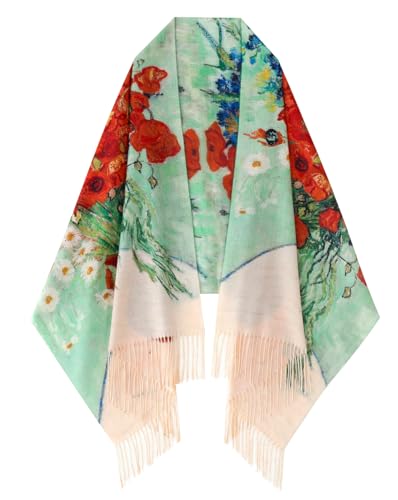 Umjetnost Soft Cashmere Feel Scarf For Women Winter Warm Scarves Large Shawl Wrap Monet Van Gogh Art Print - color: C13 Red&green