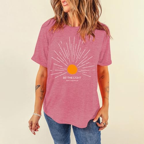 MAIHUN Christian Shirt Womens Be The Light Tshirt Sunburst Vintage Bible Verse Tee Top - color: Pink, size: XX-Large