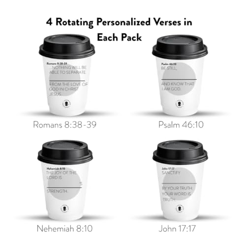 Double-Walled Paper Hot Cup, 12oz, Grey, Personalized Scripture Verses, for Sunday Morning Coffee Service and Small Groups, 25 Pack with Black Lids