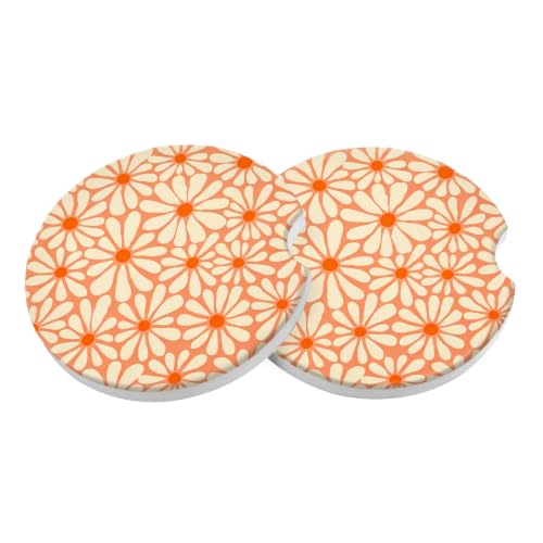 Car Coasters 2 Pack, Small 2.56" Stone Car Cupholder Absorbent Coaster with Cork Back for Women Men Coffee Drink Cup Coasters (Daisy) - color: Daisy
