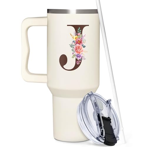 Personalized Mothers Day Gifts, Personalized Gifts for Women, Custom Mother's Day, Birthday Gift For Grandma, Mom, Wife, Friend, Sister, Coworker, Monogrammed Tumbler 40oz with Lid and Straw - color: J