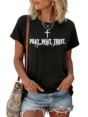 Christian Shirts for Women Religious Tshirts Faith Jesus Graphic Tee Tops - color: Black Pray, size: XX-Large