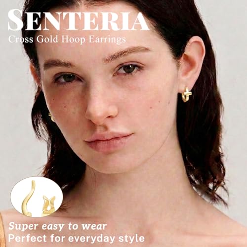 Senteria 3MM 925 Sterling Silver Post Cross Hoops Earrings Hypoallergenic - color: Gold-20MM