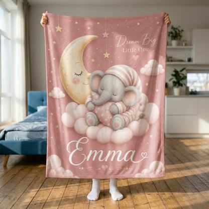 Personalized Baby Blanket With Name, Custom Baby Blankets Gift for Boy Girl - color: Blush Pink, size: Elephant