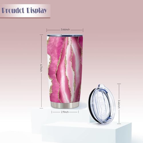 20oz Pink Agate Butterfly Brave Insulated Stainless Steel Tumbler with Lid - color: 1 Count (Pack of 1)-Always remember