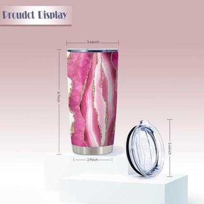 20oz Pink Agate Butterfly Brave Insulated Stainless Steel Tumbler with Lid - color: 1 Count (Pack of 1)-Always remember
