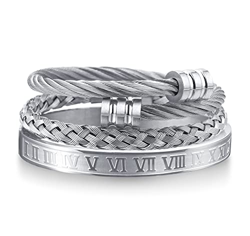 WFYOU Stainless Steel Bracelets for Men Gold Cuff Bracelet Birthday Gifts - color: Silver 4
