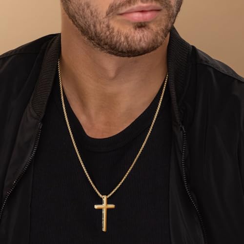 Avotto 316L Stainless Steel Bible Verse Cross Necklace Religious Jewelry Gifts for Men Boys, Silver Gold Black Mens Boys Necklace Non-Fading Sturdy Box Chain with Inspirational Cross Pendant 18+2Inch - color: Gold, style: 4:13