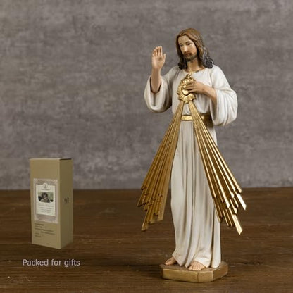BC Catholic Divine Mercy Statue, 6" H Jesus Christ Figure, Catholic Figurine, Religious Gift, Handpainted Renaissance Sculpture Purity & Grace Collection from Buildclassic (Gold &White) - color: Gold&white Divine Mercy