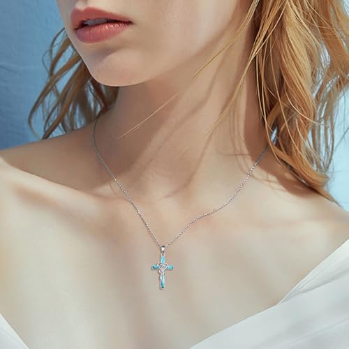ONEFINITY Cross Necklace 925 Sterling Silver Cross Pendant Religious Jewelry Gifts - style: turquoise rose cross