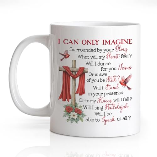 I Can Only Imagine Funny 11oz Double-Sided Ceramic Mug, Christian Cardinal Coffee Mug for Religious Lover Coworker, Faith Christian Coffee Cup, Christmas Inspirational Gifts for Friend Family - color: White39