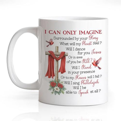 I Can Only Imagine Funny 11oz Double-Sided Ceramic Mug, Christian Cardinal Coffee Mug for Religious Lover Coworker, Faith Christian Coffee Cup, Christmas Inspirational Gifts for Friend Family - color: White39