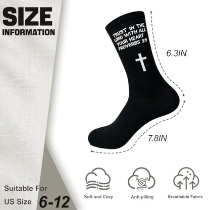 3 Pairs Christian Socks,Novelty Christian Easter Basket Stuffing - color: Proverbs 3:5 - Black