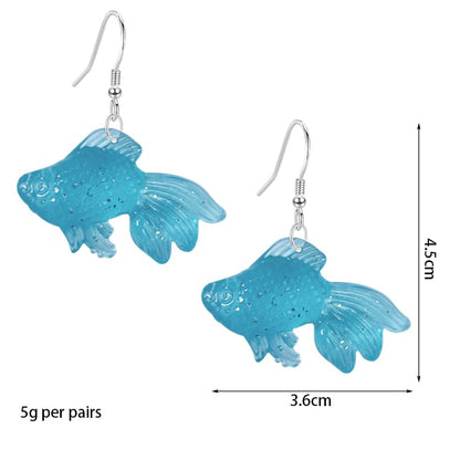 Anmpab Beach Funny Cute Goldfish Dangle Drop Earrings Lovely Resin Transparent Fish Earrings for Women - color: Blue