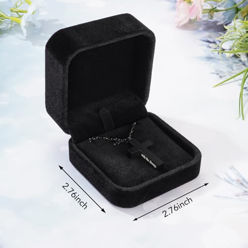 Cremation Cross Necklace for Ashes Stainless Steel Cross Urn Pendant Ashes Holder Memorial Jewelry-With Me Always - style: With Me Always-Black-Velvet Box