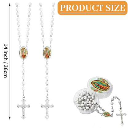 48 Pcs Scented Rosary Necklace Set with Gift Box – Wooden Bead Rosary with Crucifix for Women & Men, First Communion, Baptism, Party Favors - color: White