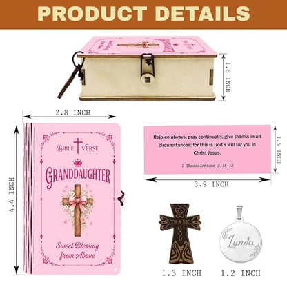 Personalized Bible Verse Box for Granddaughter with Prayer Cross, 150 Color-Coded Scripture Cards, Custom Name with Keychain, Christian Graduation Gift, Faith Encouragement Keepsake - color: Granddaughter