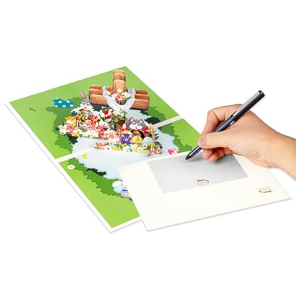 Religious Easter Pop Up Card with Woodgrain Cross, 3D Christian Easter Greeting Card with Rabbit and Floral Eggs, Faith-Inspired Family Easter Gift - color: Cross&Bunnies