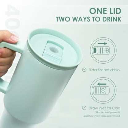 SANDJEST Mint 40oz Tumbler with Handle and Straw, Insulated Stainless Steel Travel Coffee Mug for Women Girls, Gift Idea for Birthday Christmas Mothers Day - color: Green