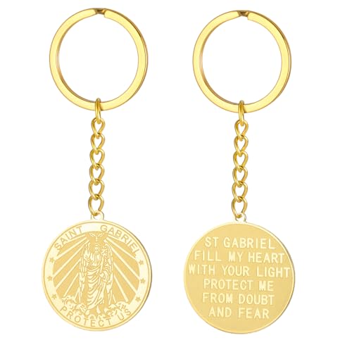 TEAMER Saint Gabriel Keychain Guardian Blessing Hope and Protection St. Gabriel Archangel Keychain Religious Jewelry - color: Gold