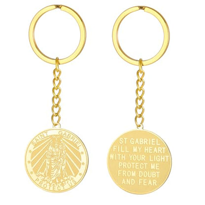 TEAMER Saint Gabriel Keychain Guardian Blessing Hope and Protection St. Gabriel Archangel Keychain Religious Jewelry - color: Gold