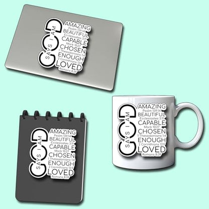 (3Pcs) God Say I Am Sticker Christian Inspirational Decals Decorate Books Laptop Phone Water Bottles Kindles Tumbler Waterproof Vinyl Stickers 2,7 x 3 Inch - color: God Say I Am