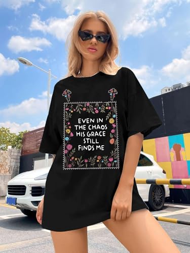 Make Heaven Crowded T-Shirt Women Oversized Christian Shirt Graphic Tee - color: Black-a, size: Large