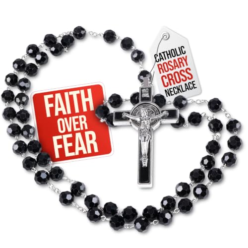 SANCTUM VERITAS Catholic Rosary Necklace | Large Italian Prayer Beads Gift - style: Black Crystal