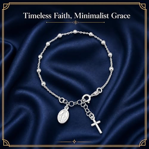 Elegant Silver-Tone Rosary Bracelet for Women, Beautiful Double Layered Catholic Jewelry, Versatile Virgin Mary Coin Hand Accessories Matching Daily Outfits Flawlessly