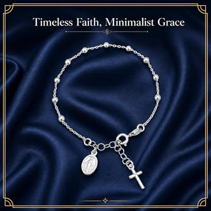 Elegant Silver-Tone Rosary Bracelet for Women, Beautiful Double Layered Catholic Jewelry, Versatile Virgin Mary Coin Hand Accessories Matching Daily Outfits Flawlessly