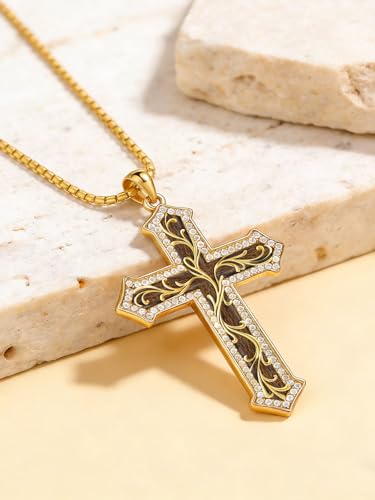 Filigree Cross Necklace 14K Gold Plated Pendant Religious Christian Jewelry Gifts for Women Mom
