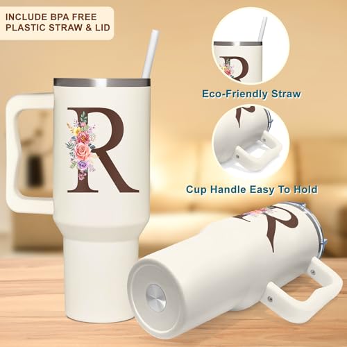 Personalized Gifts for Women, Customized Mother's Day, Birthday, Xmas Gift For Grandma, Mom, Wife, Friends, Sisters, Coworkers, Monogrammed Tumbler 40oz with Lid and Straw - color: R