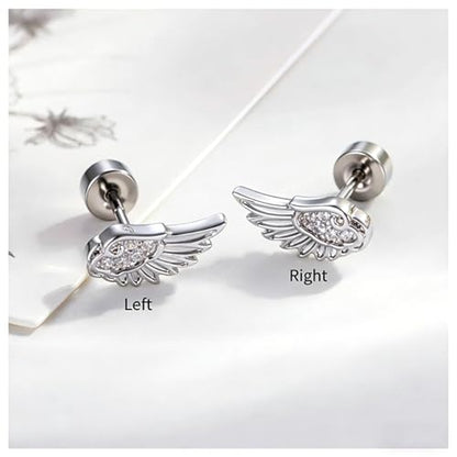 Goth Angle Wing Earrings Silver Flat Back Hypoallergenic Women Studs
