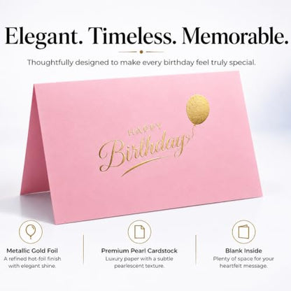 Happy Birthday Cards with Envelopes and Stickers, 24 Pack, Dusty Pink Greeting Cards with Gold Foil Balloon Design, Elegant Birthday Card Set for Friends, Family, Clients (Dusty Pink) - color: Dusty Pink