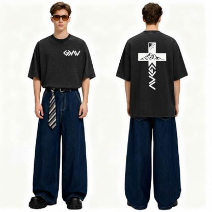 Christian Deadlift Shirts for Men Women Oversized Acid Washed Graphic Tees Jesus Faith GymTee - color: Cross Black, size: Large