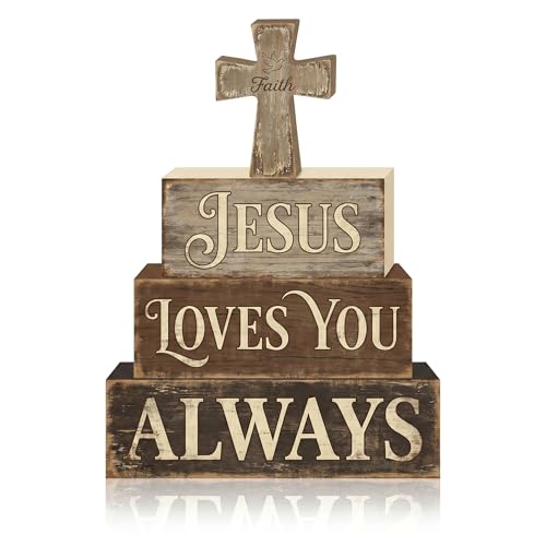 Britimes Tiered Tray Decor Set, 4 Pack, Wooden Table Sign, Christian - style: Cross